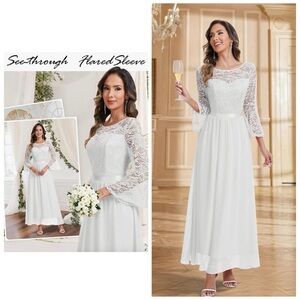 Elegant White Lace Long-Sleeve Maxi Dress